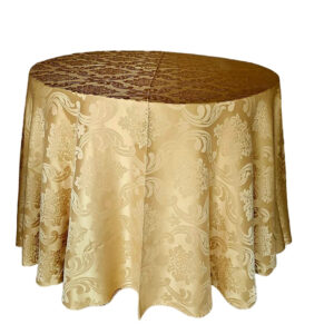 Toalha em Jacquard dourada redonda 2,60 cm de diâmetro.