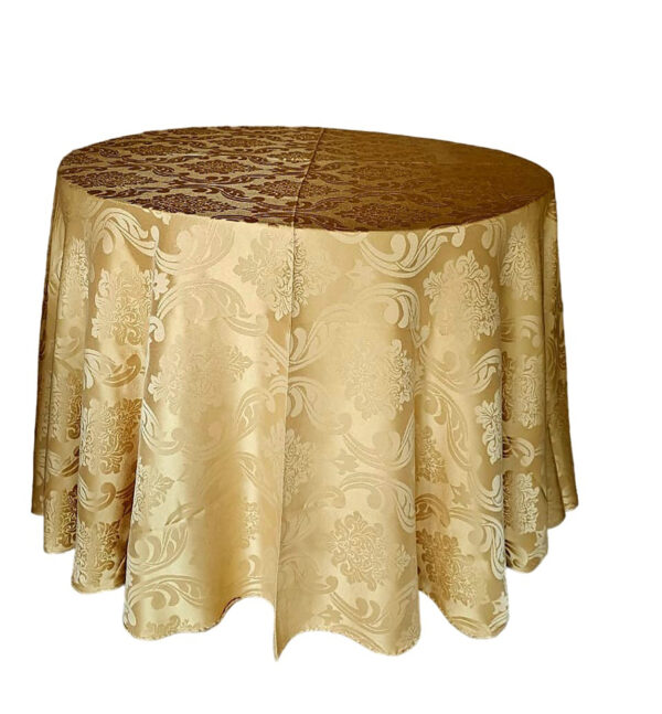Toalha em Jacquard dourada redonda 2,60 cm de diâmetro.